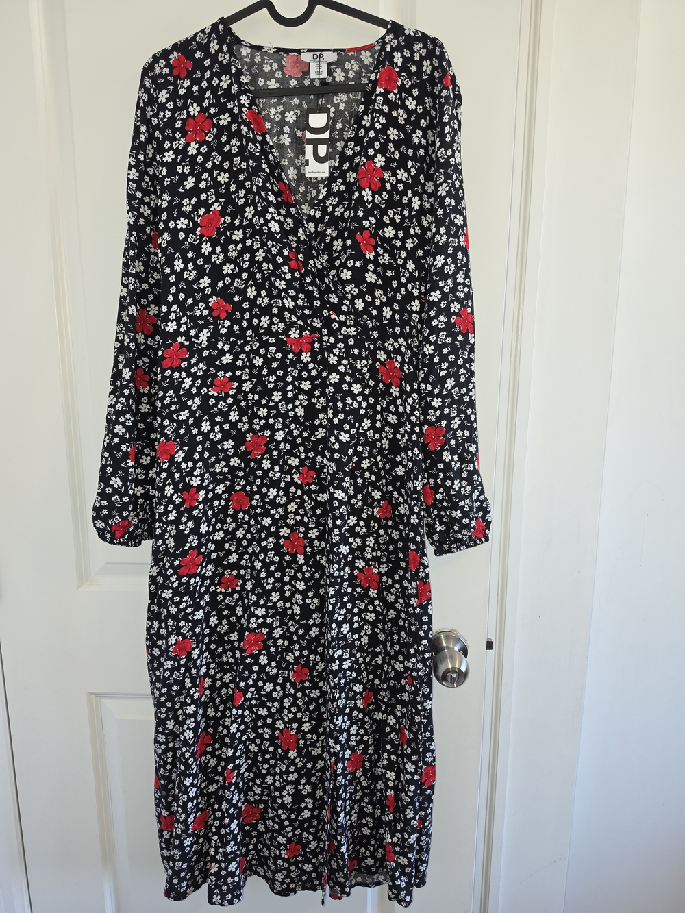 Dorothy Perkins Black Midi Dress with Red and White Floral Print